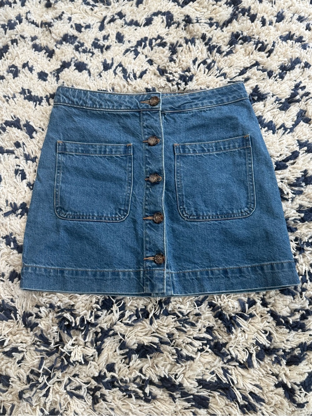 High-Rise Blue Denim Button-Front Mini Skirt We the Free, Free People